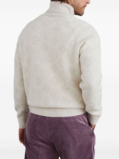 Alpaca geometric jacquard high neck sweater