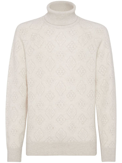 Alpaca geometric jacquard high neck sweater