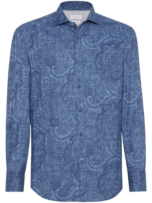 Slim fit cotton shirt with paisley print