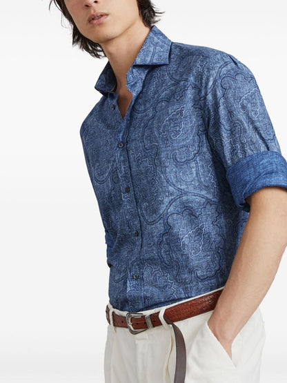 Slim fit cotton shirt with paisley print