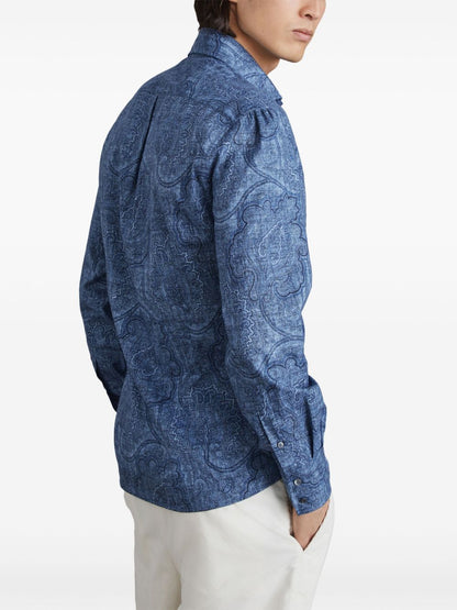 Slim fit cotton shirt with paisley print