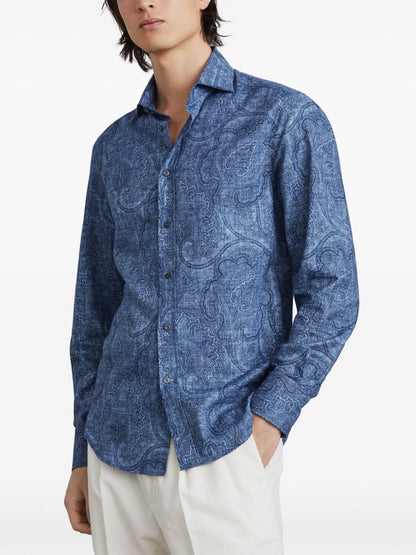 Slim fit cotton shirt with paisley print