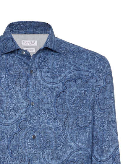 Slim fit cotton shirt with paisley print