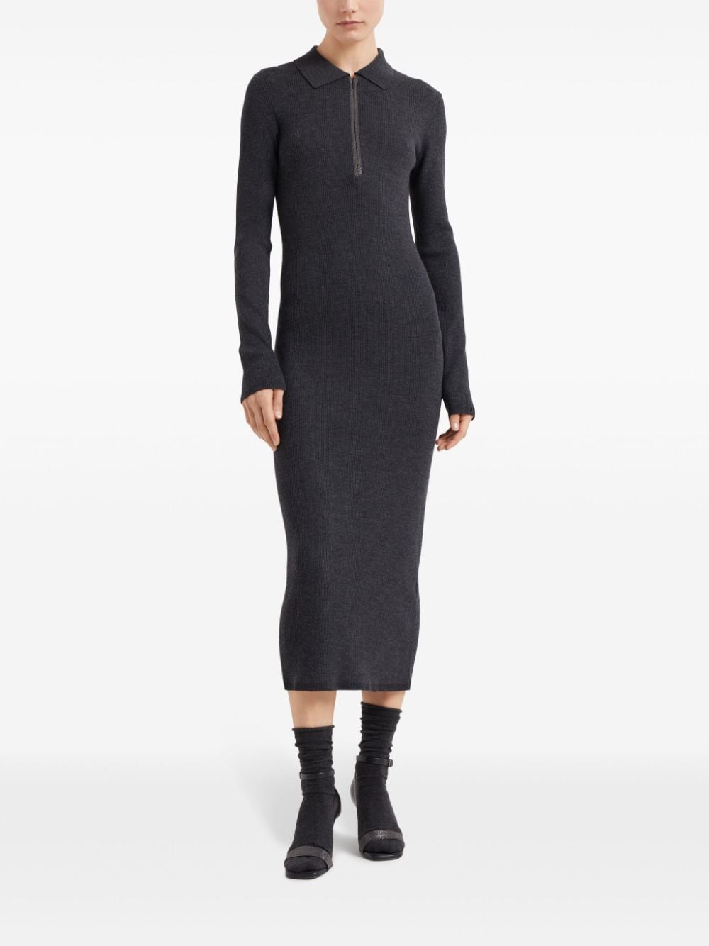 Ribbed wool and cashmere midi dress