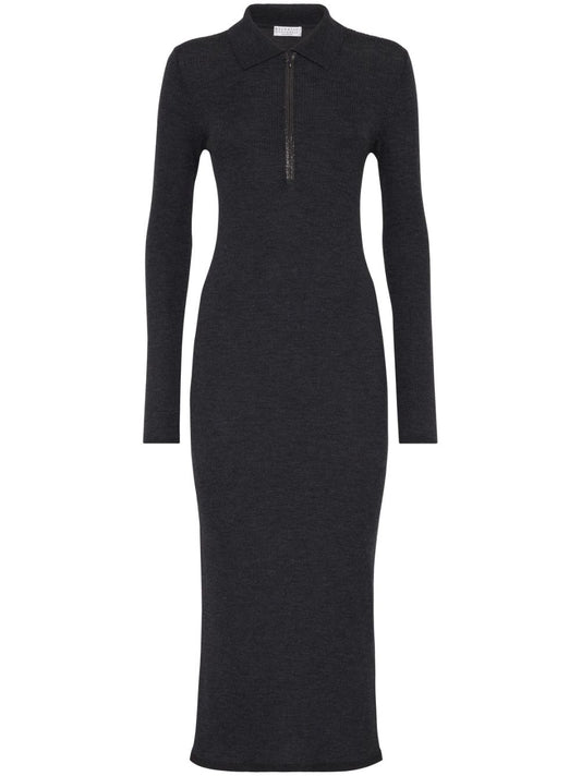 Ribbed wool and cashmere midi dress