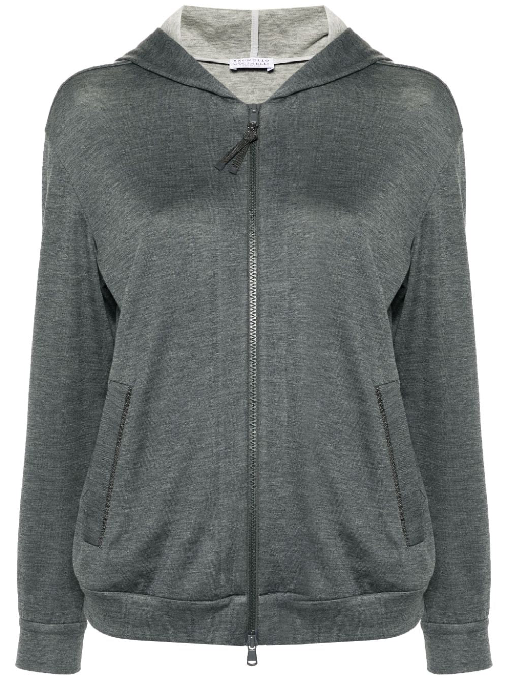 Cotton and silk blend hooded zipped cardigan