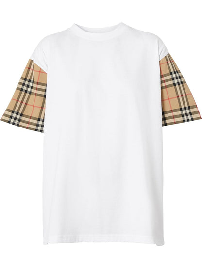 Check sleeves cotton t-shirt