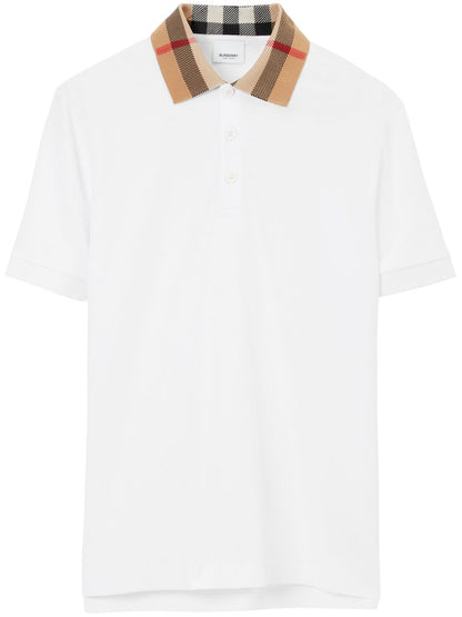 Check collar cotton polo shirt