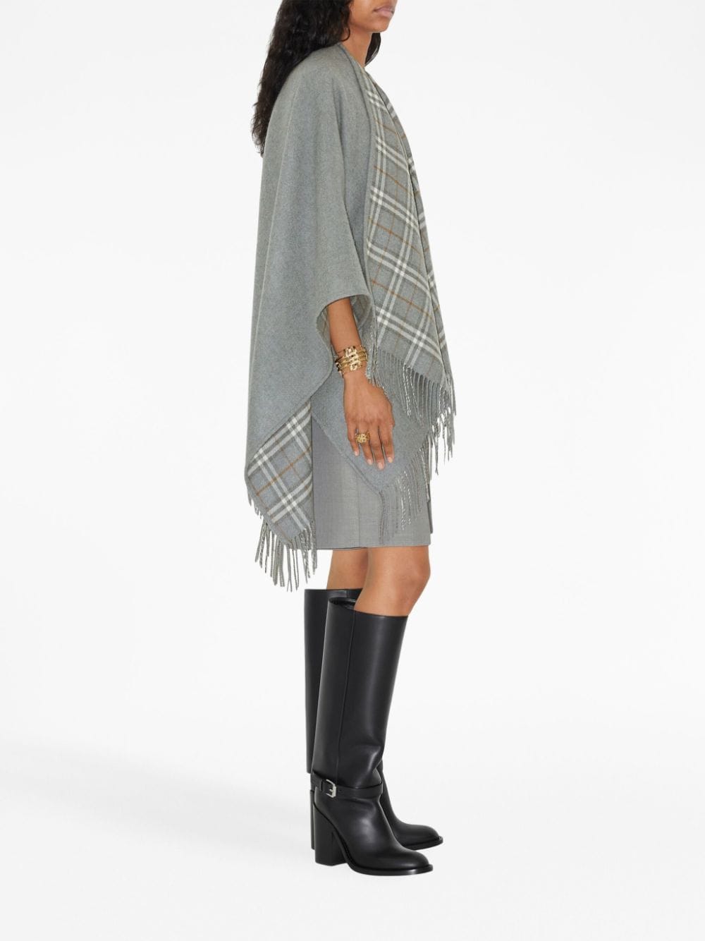 Check reversible wool cape