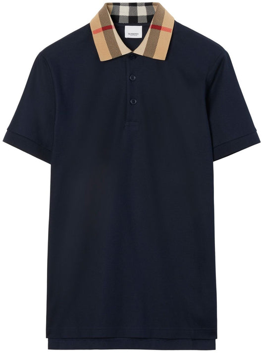 Check collar cotton polo shirt