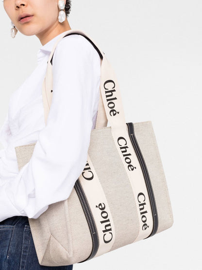 Woody medium canvas and leather tote bag