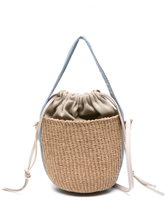 Woody raffia bucket bag