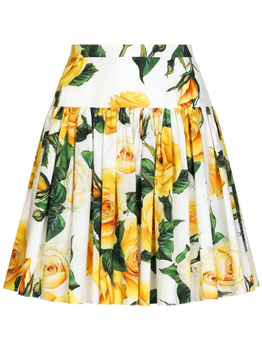 Cotton rose printed short skirt