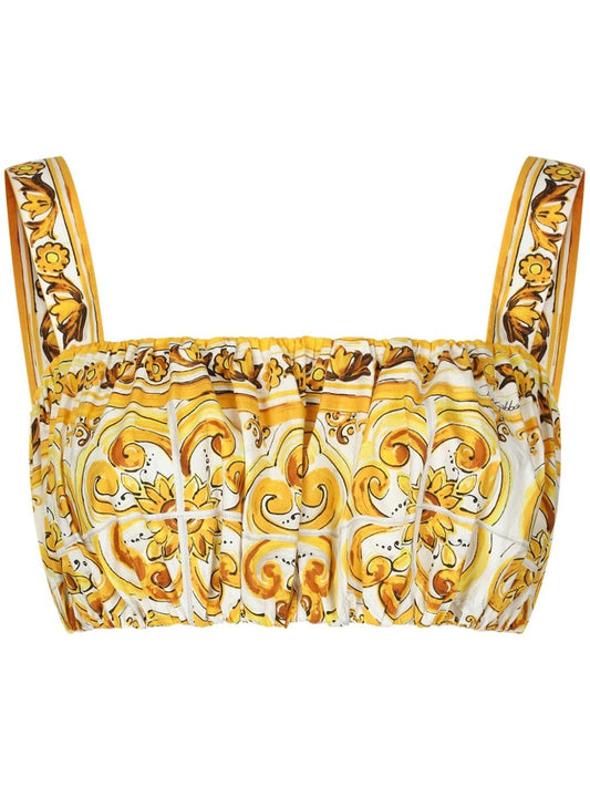 Maiolica printed cotton cropped top