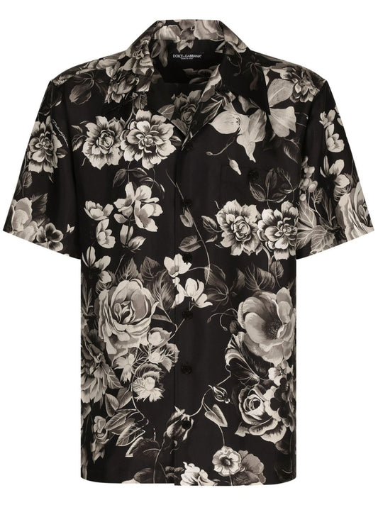 Flower print silk shirt