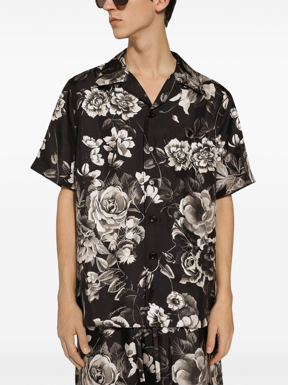 Flower print silk shirt