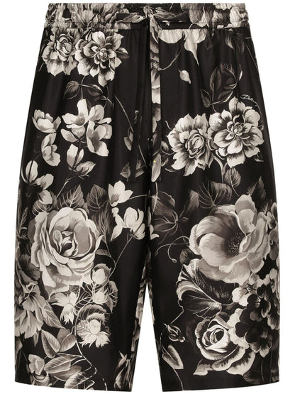 Flower print silk shorts