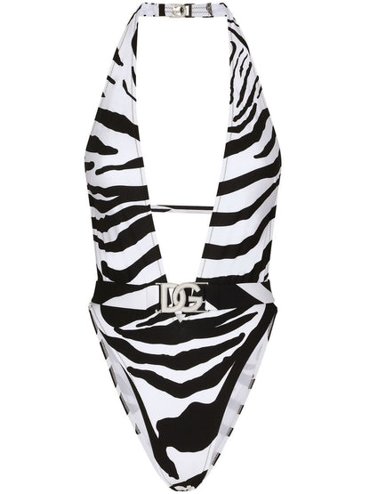 Zebra printed one-piece swimsuit