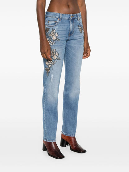 Embroidered denim jeans