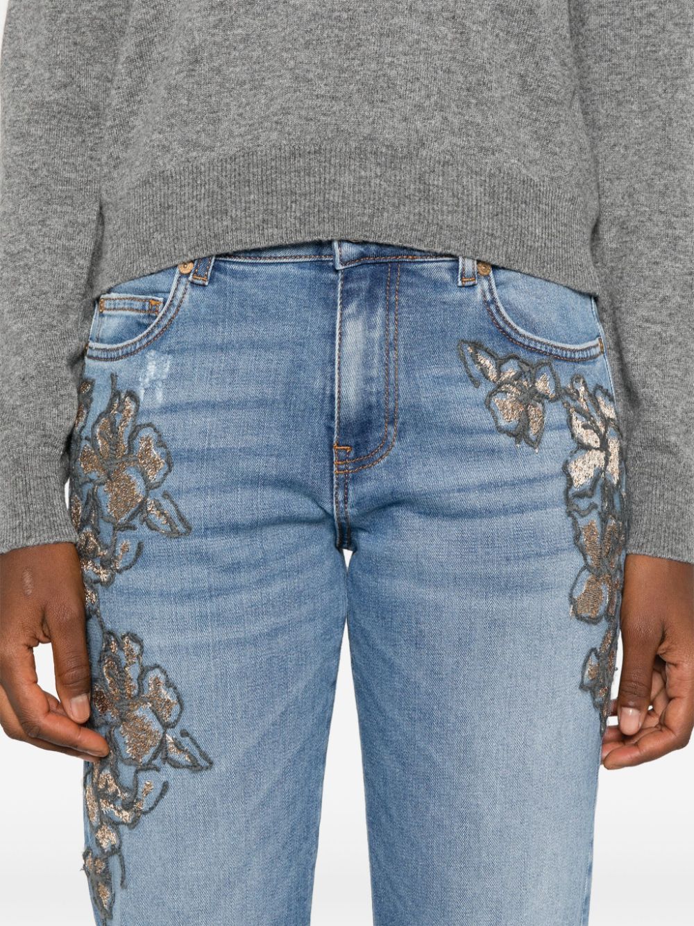 Embroidered denim jeans