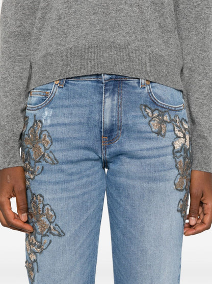 Embroidered denim jeans