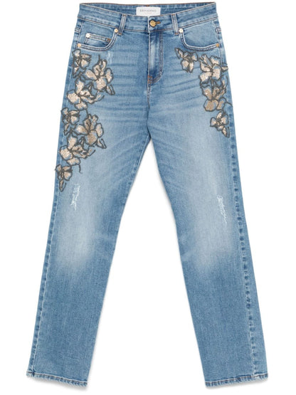 Embroidered denim jeans