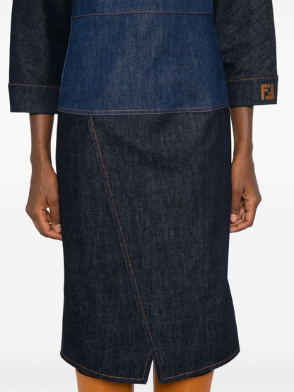 Bicolor denim midi dress