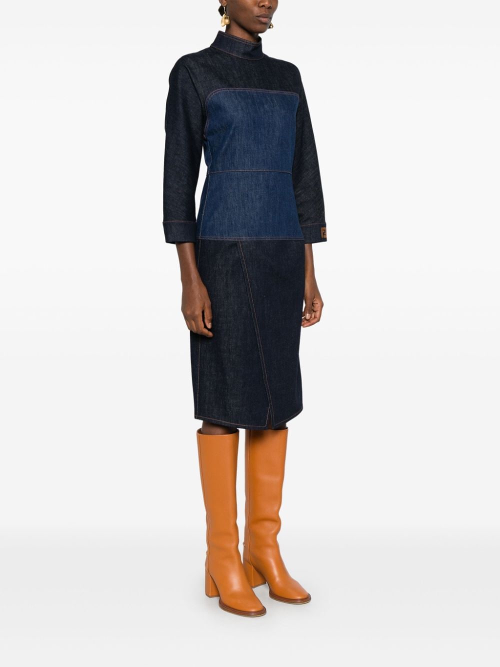 Bicolor denim midi dress