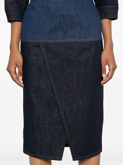 Bicolor denim midi skirt