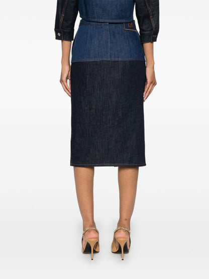 Bicolor denim midi skirt