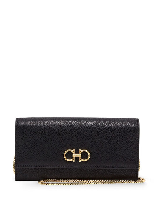 Gancini leather wallet on chain