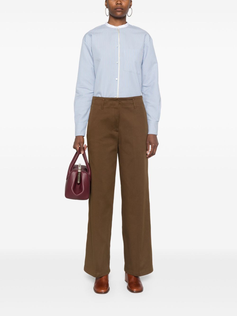 Cotton blend straight trousers