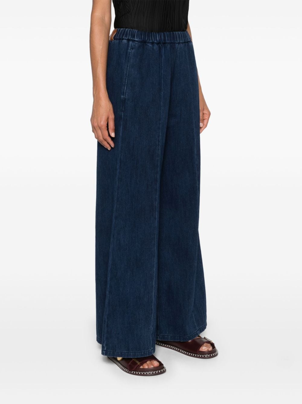 Wide-leg denim cotton trousers