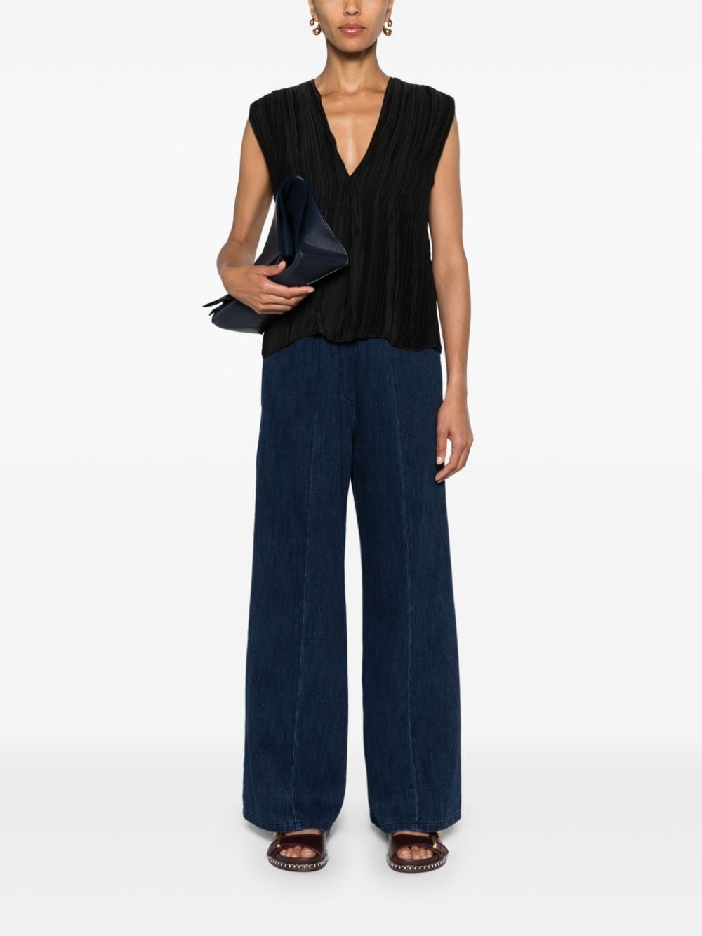 Wide-leg denim cotton trousers