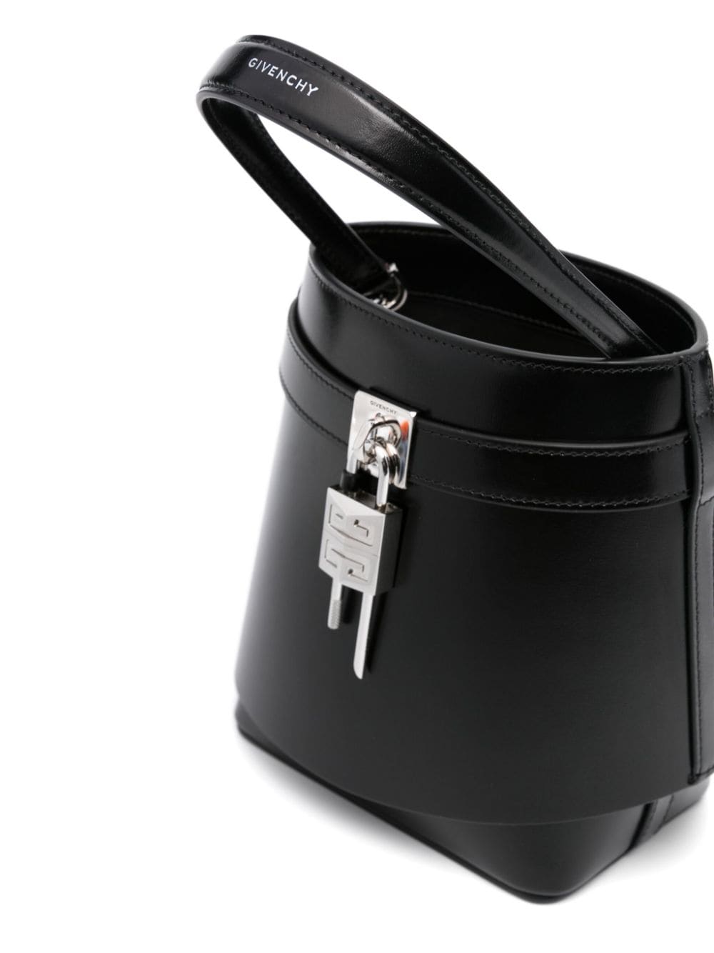 Shark lock leather bucket bag