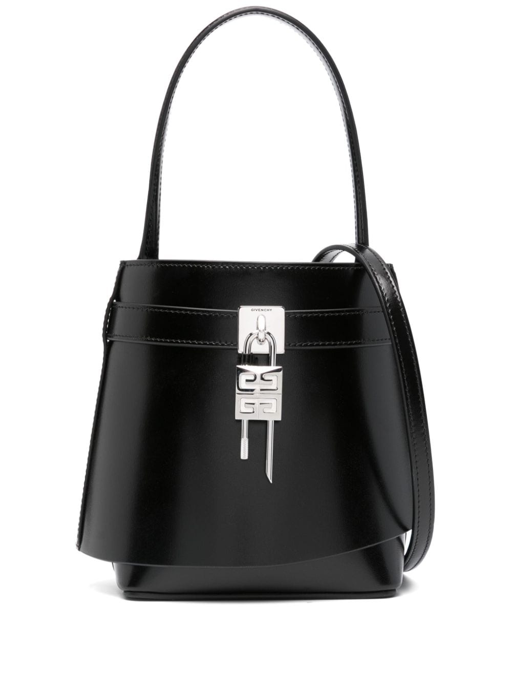 Shark lock leather bucket bag