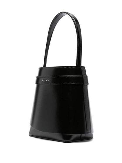 Shark lock leather bucket bag