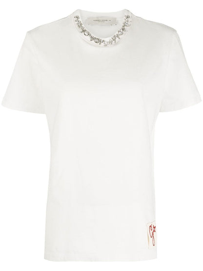 Golden embroidered cotton t-shirt