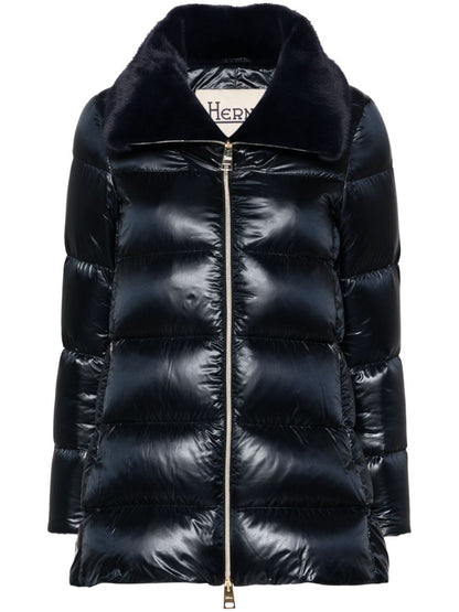 Faux-fur collar nylon down vest