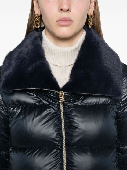 Faux-fur collar nylon down vest