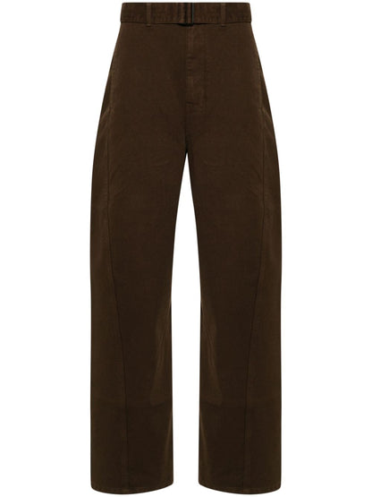 Cotton twisted belted trousers