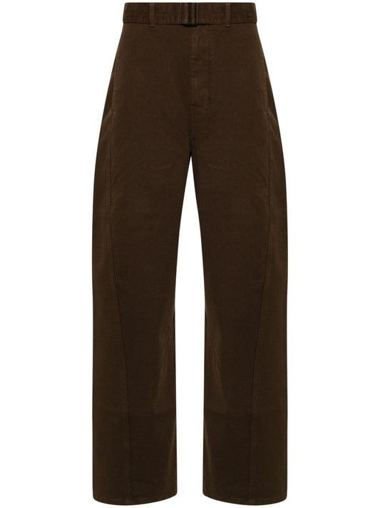 Cotton twisted belted trousers