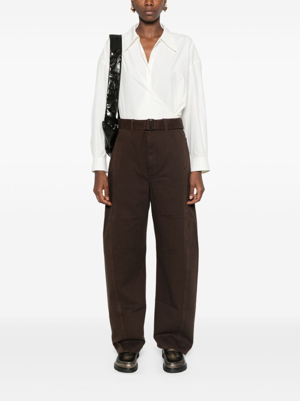 Cotton twisted belted trousers