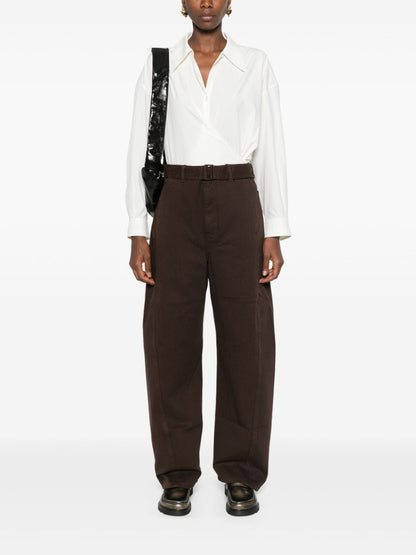 Cotton twisted belted trousers