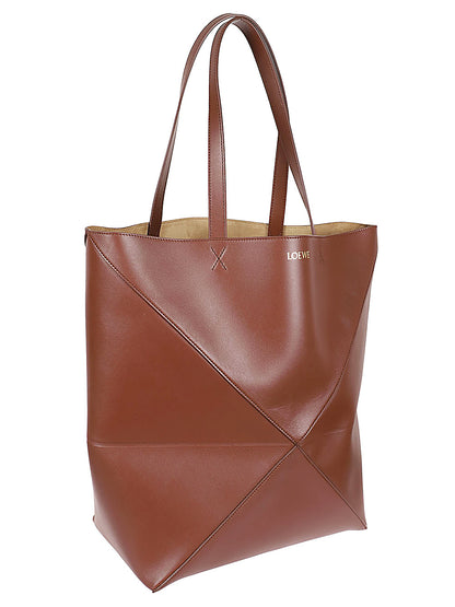 Puzzle fold leather tote bag