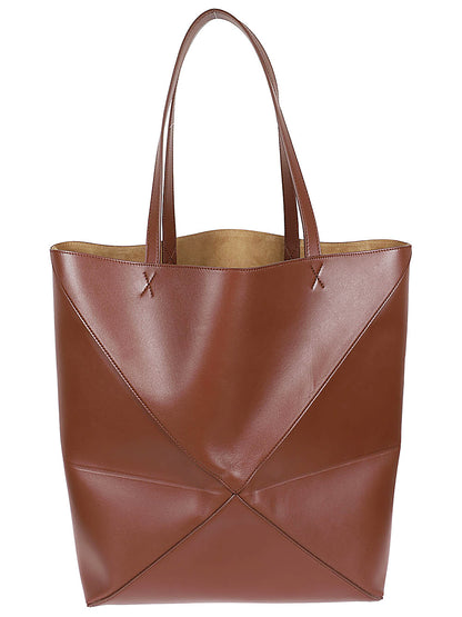 Puzzle fold leather tote bag