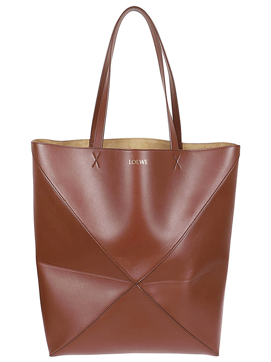 Puzzle fold leather tote bag