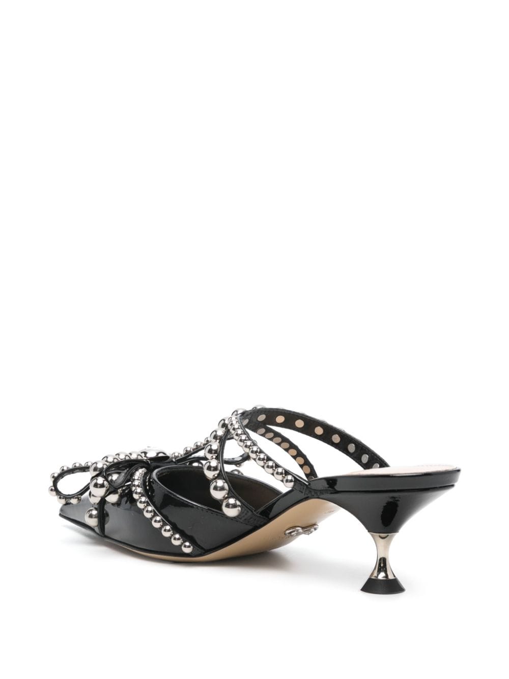 Crystal studs patent leather mules