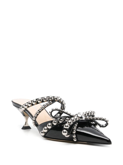 Crystal studs patent leather mules