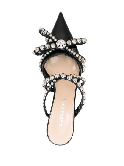 Crystal studs patent leather mules